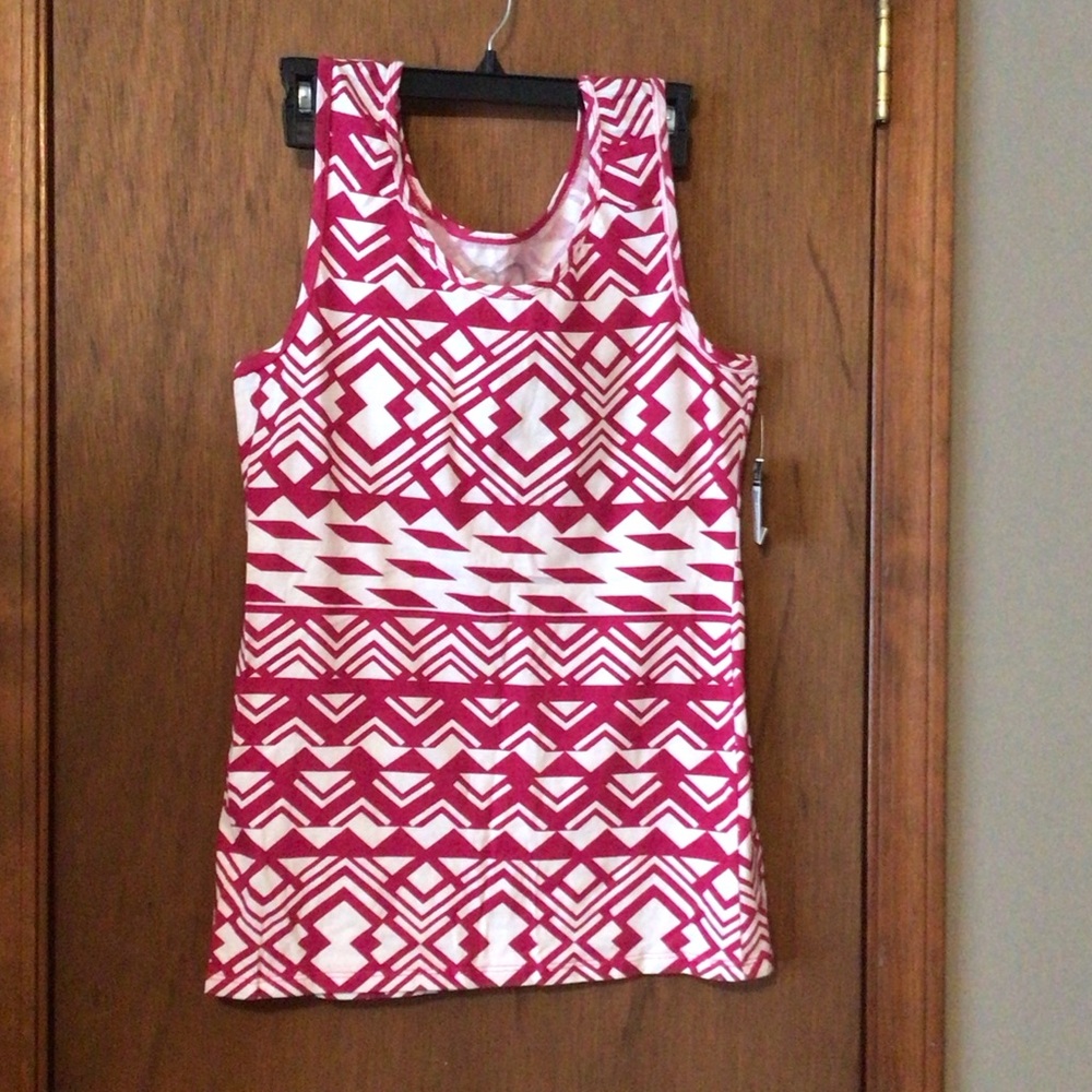 Rue21 Pink and White Geometric Tank Top